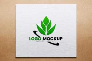 Realistic embossed logo mockup on craft paper