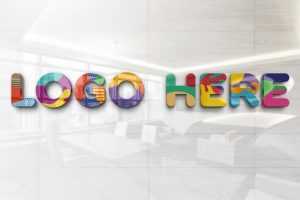 Realistic Glossy Wall Logo Mockup