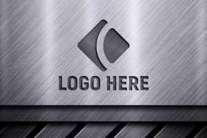 Realistic Laser Cut on Metallic Silver Background Logo Mockup