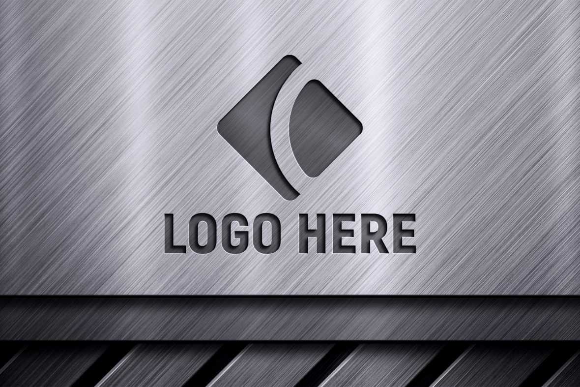 Realistic Laser Cut on Metallic Silver Background Logo Mockup