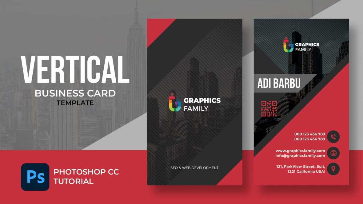 Red and Black Vertical Business Card Design Template