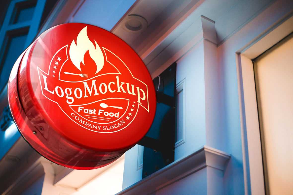 Red Sign Logo Mockup