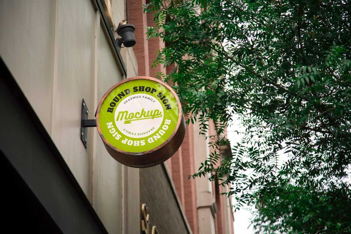 Round Shop Sign Design Mockup