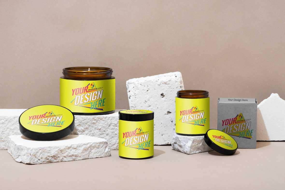 Set Of Jar With Box Packaging Design Mockup