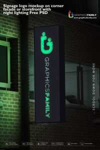 Signage logo mockup on corner facade or storefront with night lighting Free PSD