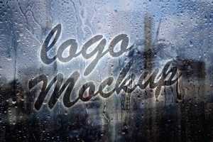 Signature Logo Mockup On Water Drop Glass Wall