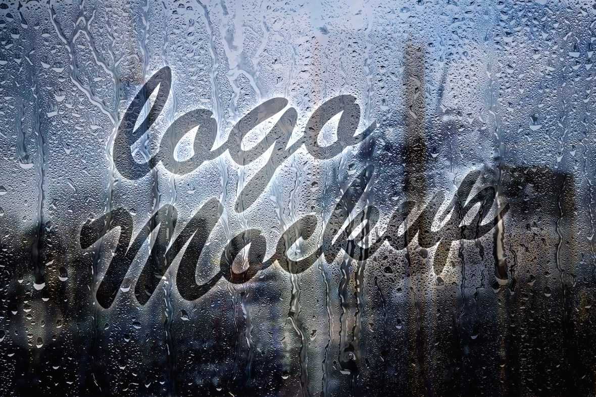 Signature Logo Mockup On Water Drop Glass Wall