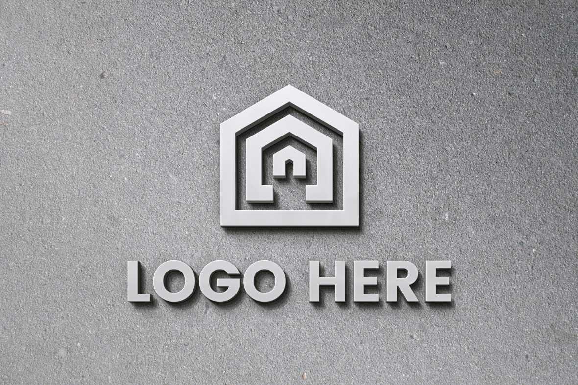 Silver 3D Logo Mockup On Plaster Wall