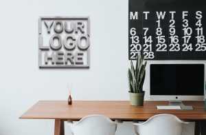 Silver iMac Home Office Logo Mockup