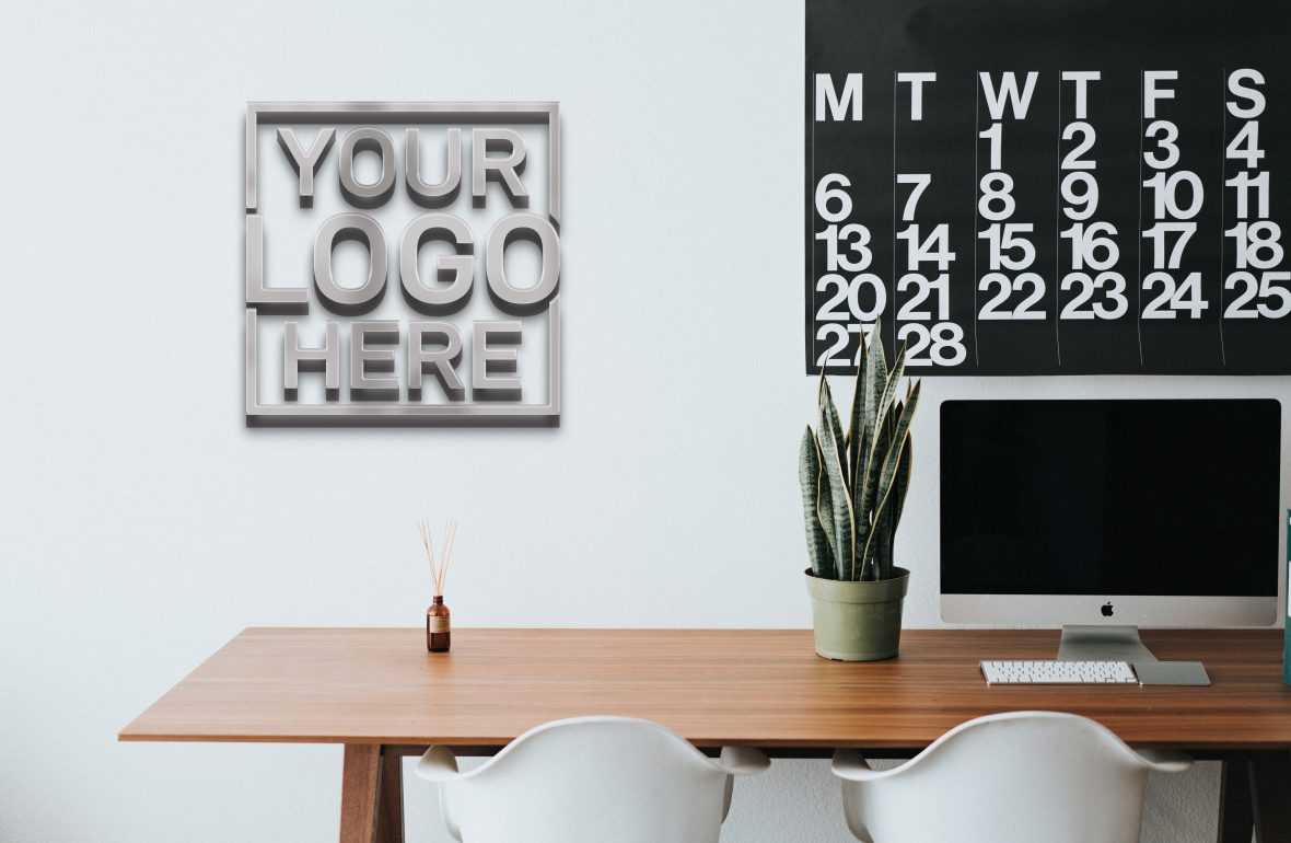 Silver iMac Home Office Logo Mockup