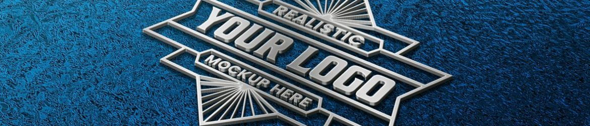 Silver Metallic Logo Mockup On Blue Foil Background