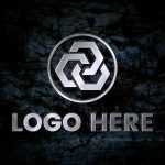 Silver Metallic Logo Mockup On Dark Wall