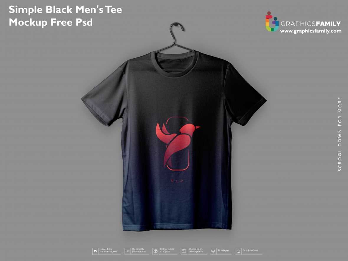 Simple Black Men Tee Mockup Free PSD