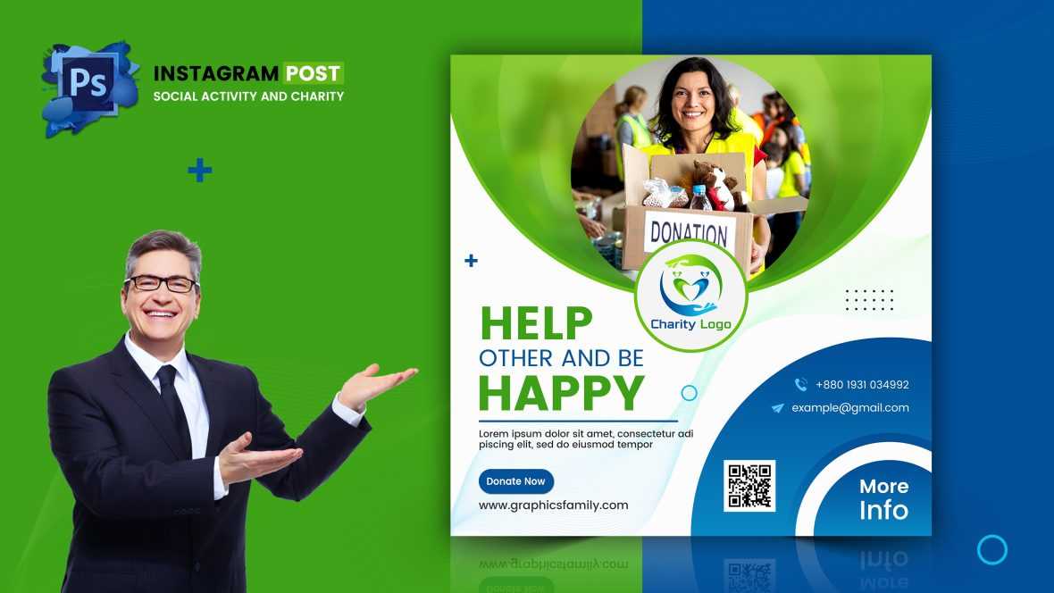 Social activity and charity Instagram posts