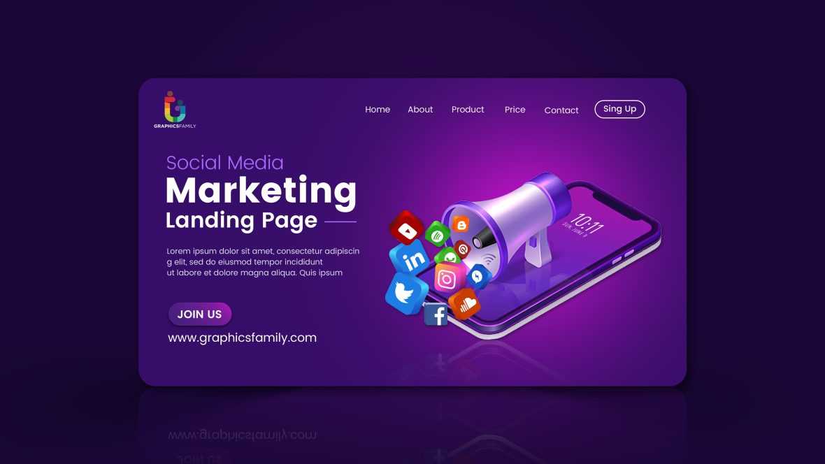 Social media marketing landing page mockup