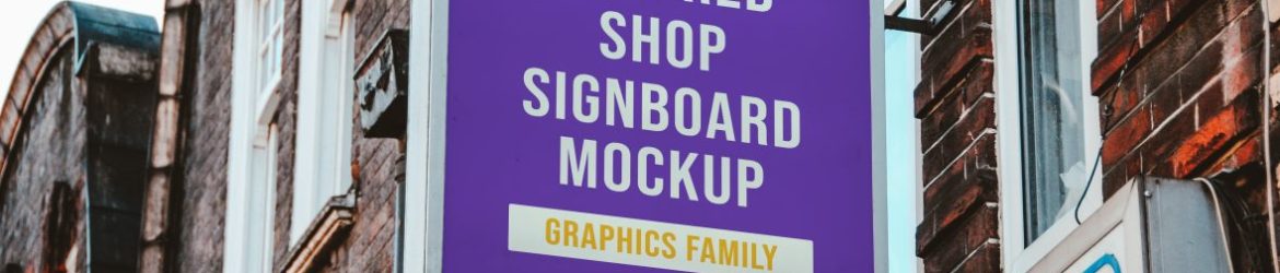 Squared shop signboard mockup
