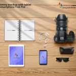 Stationery mockup with tablet and smartphone Free Psd