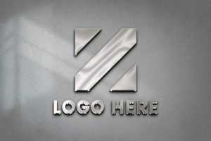 Steel Effect Logo Mockup on White Wall