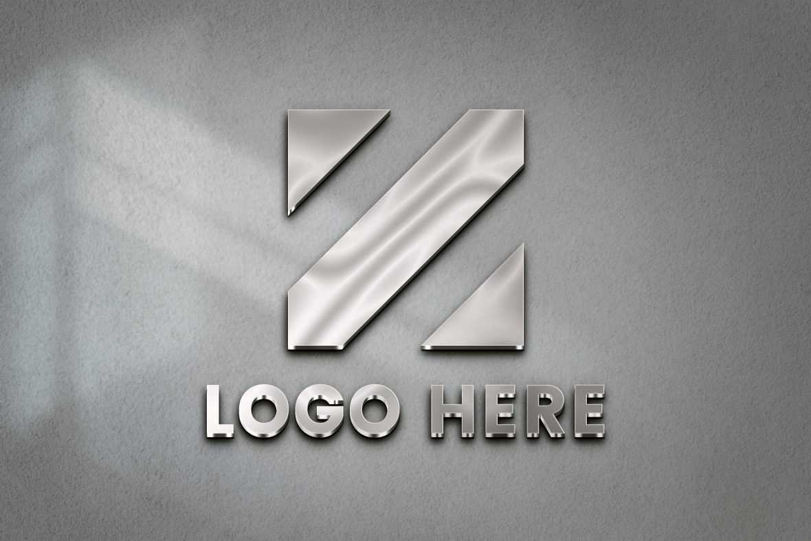 Steel Effect Logo Mockup on White Wall