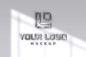 Steel texture 3d logo mockup on modern wall