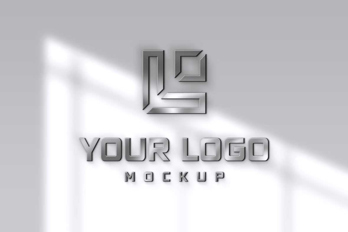 Steel texture 3d logo mockup on modern wall