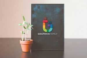 Table Board with plant Logo Mockup