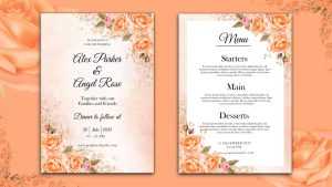 Watercolor Wedding Invitations With Menu Card Design