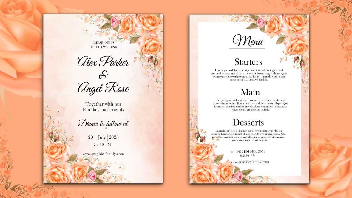 Watercolor Wedding Invitations With Menu Card Design