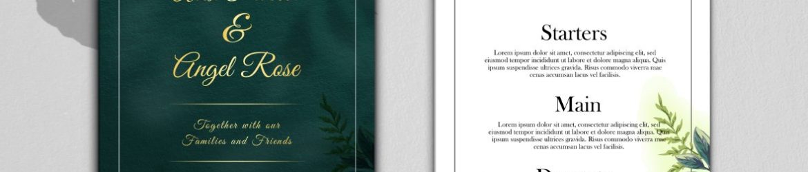 Wedding invitation and menu template with beautiful leaves