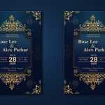 Wedding Invitation Card With Gold Floral Background Template PSD
