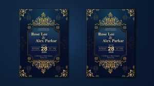 Wedding Invitation Card With Gold Floral Background Template PSD