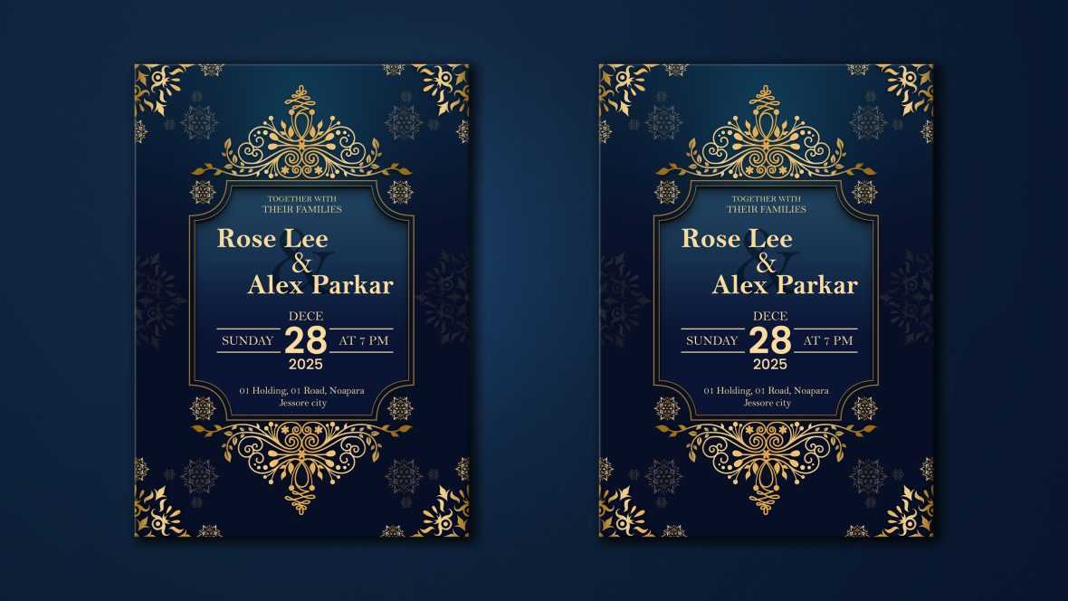 Wedding Invitation Card With Gold Floral Background Template PSD