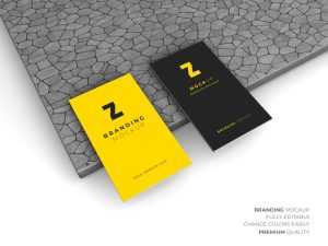 White business cards concrete desk 3D rendering