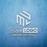 White Logo Mockup on Blue Leather