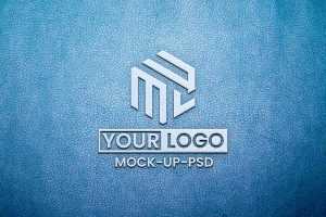 White Logo Mockup on Blue Leather