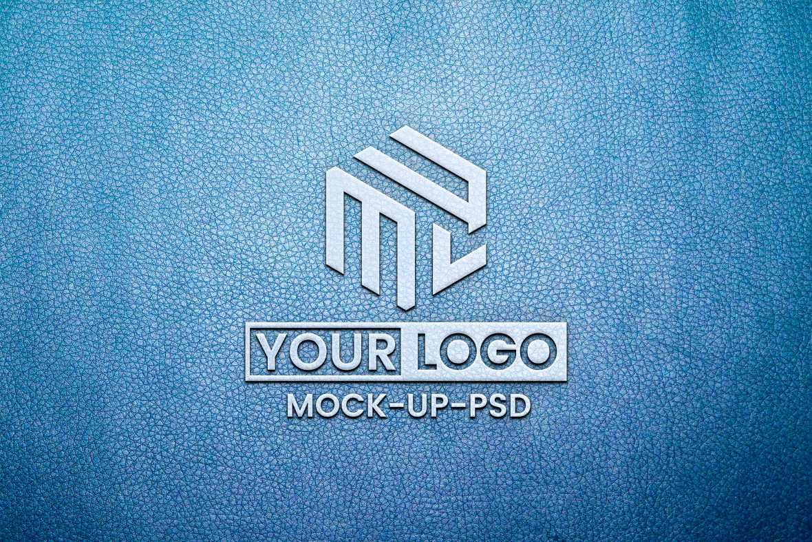 White Logo Mockup on Blue Leather