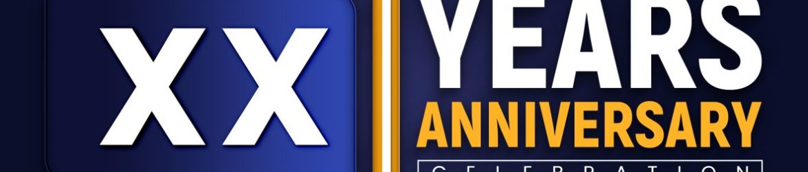 XX years anniversary logotype with blue vector image