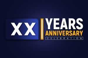 XX years anniversary logotype with blue vector image