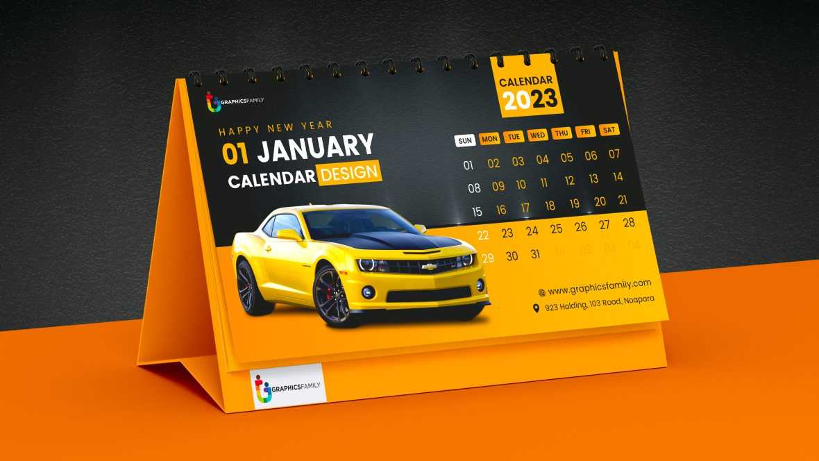 Yellow and Black Desk Calendar Design