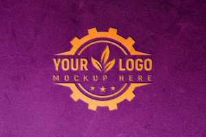Yellow Logo Mockup on Violet Background