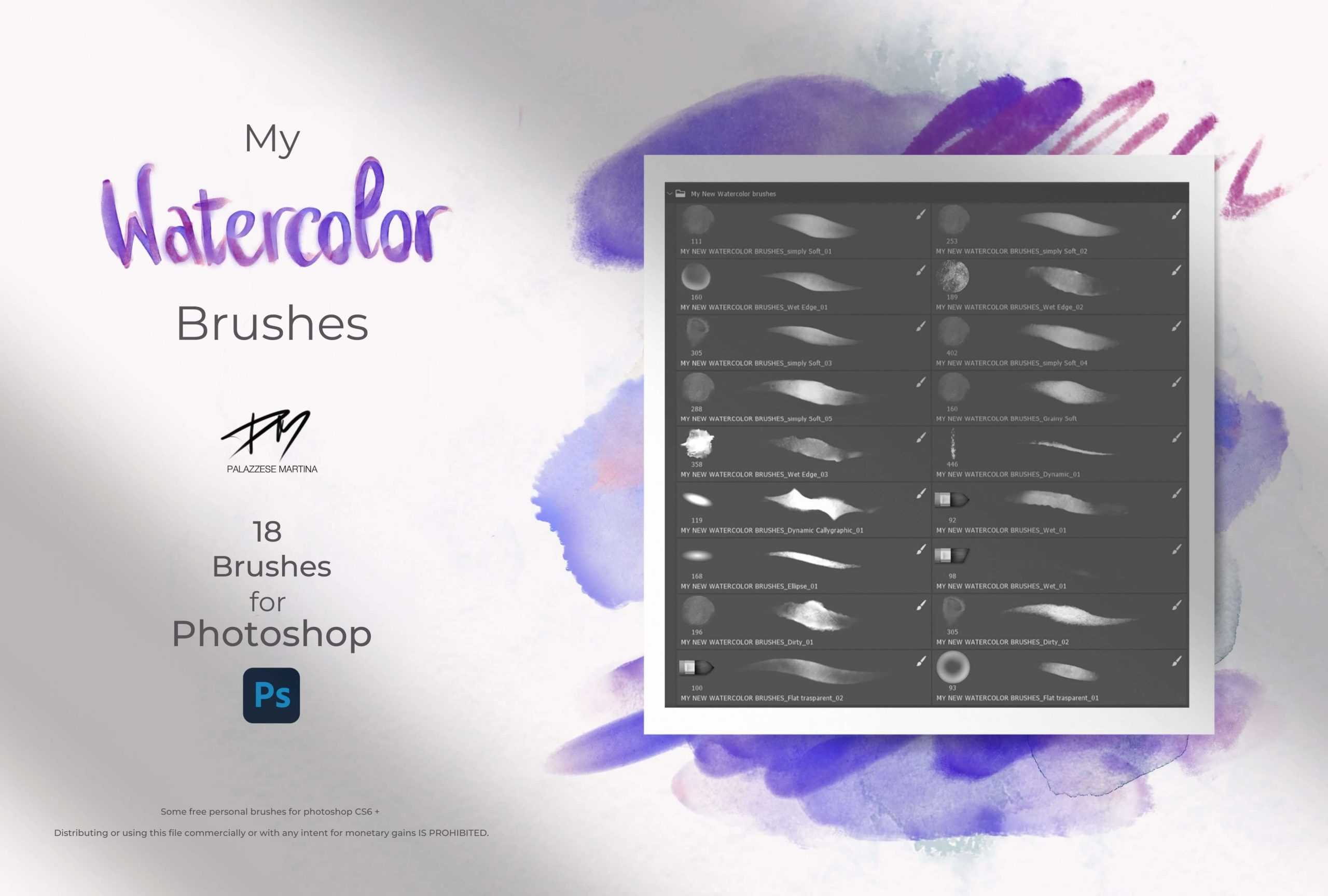 18 Free Watercolor Photoshop Brushes by Martina Palazzese