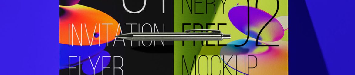 2 Flyers Mockup Standing Against the Wall with a floating Pen