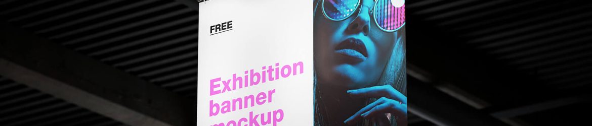 2 Free Hanging Exhibition Banner Mockup PSD Set