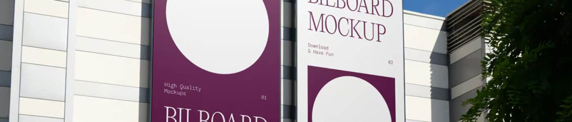 2 Free Vertical Billboards Mockup on Building
