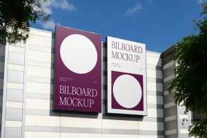 2 Free Vertical Billboards Mockup on Building