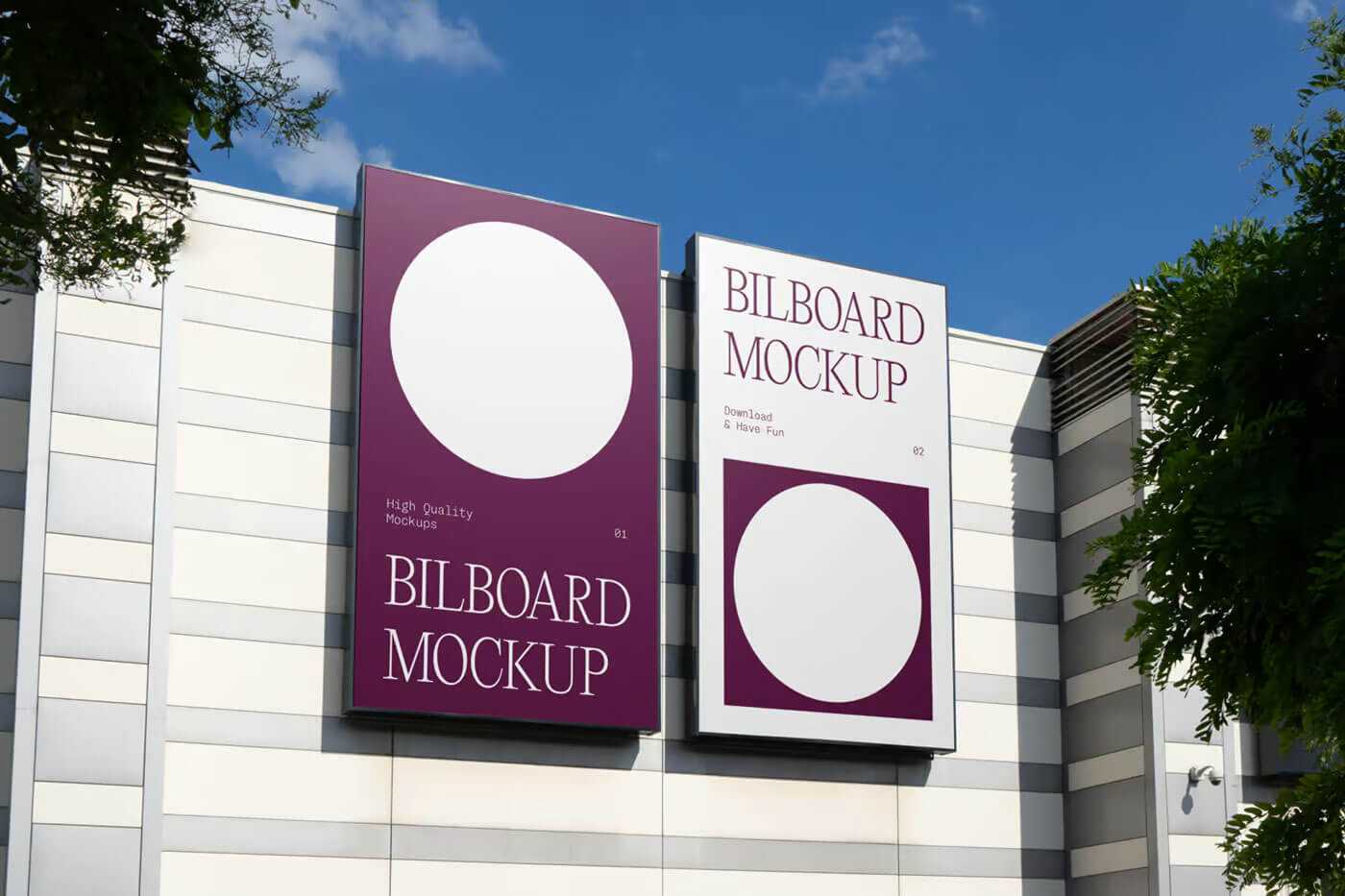 2 Free Vertical Billboards Mockup on Building