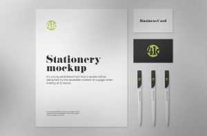 2 Stationery Mockups Including Pens, Business Cards, and Letterhead