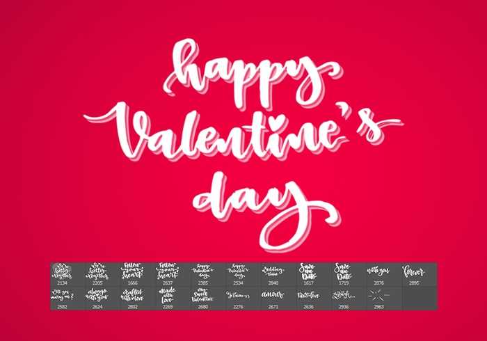 21 Valentine Calligraphy Brushes and Custom Shape
