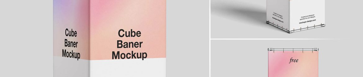 3 Free 4-Sided Cube Banner Stand Mockup PSD Files