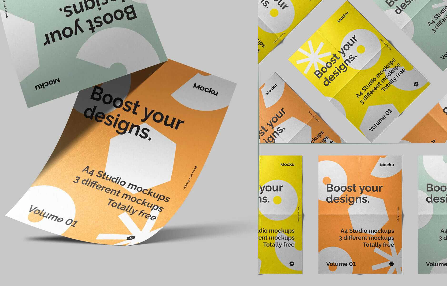 3 Free A4 Paper Studio Mockups PSD set